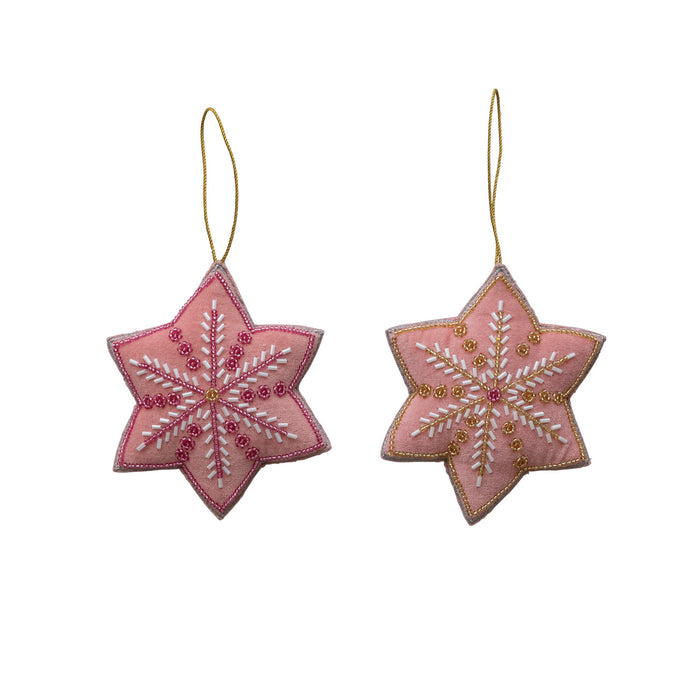 Handmade Glass Beaded Cotton Blend Star Ornament, 2 Colors