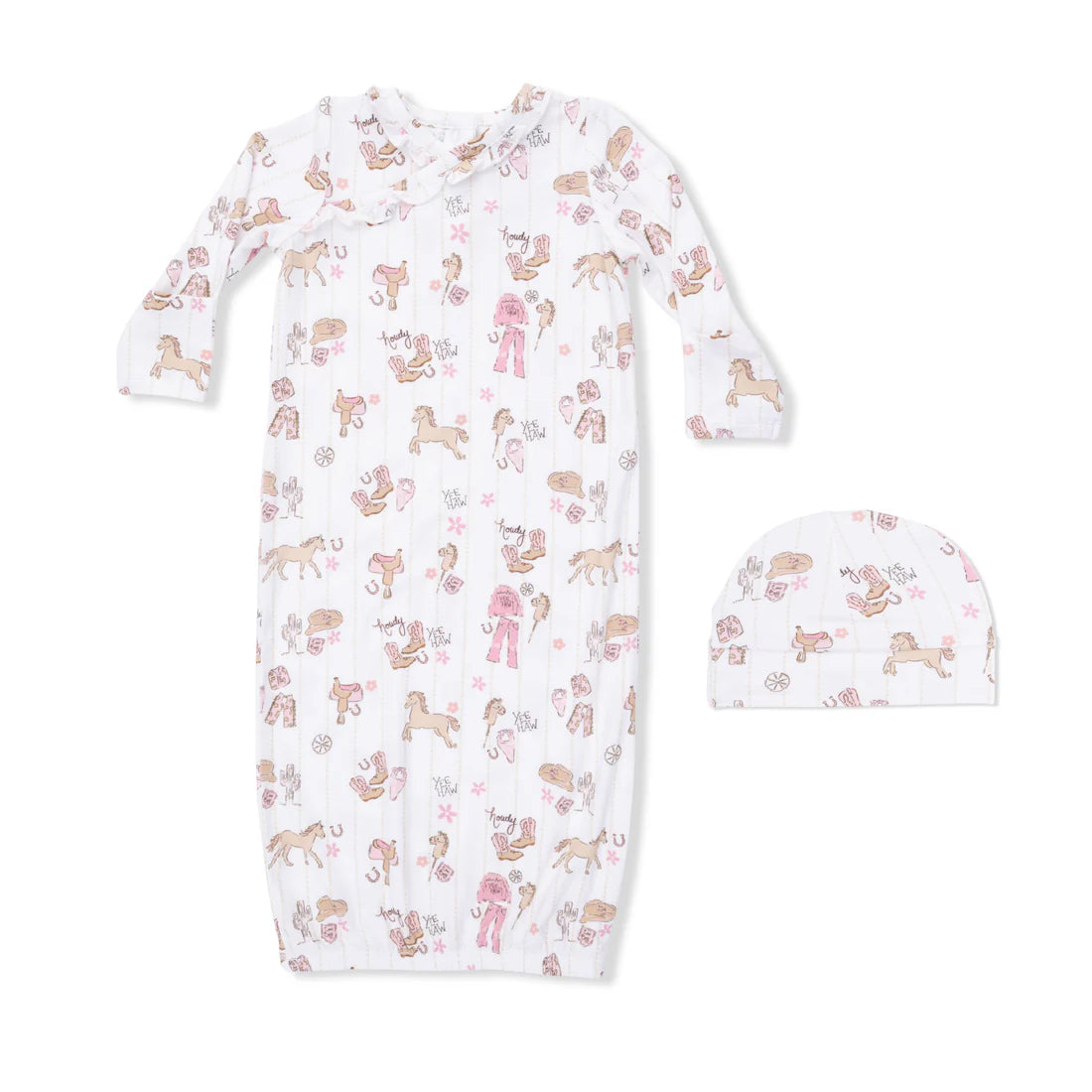 Angel Dear Cowgirl Nursery Kimono Gown & Ruffle Knotted Hat 0-3mo