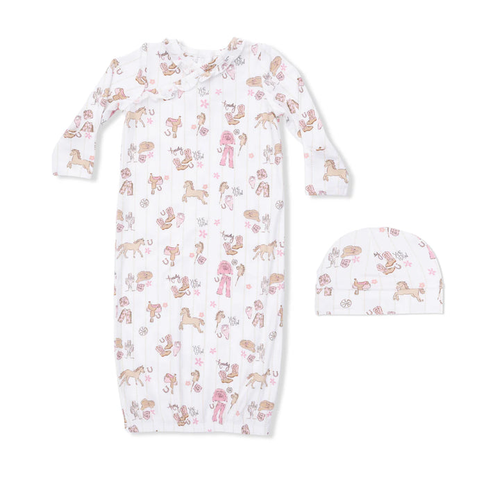 Angel Dear Cowgirl Nursery Kimono Gown & Ruffle Knotted Hat 0-3mo