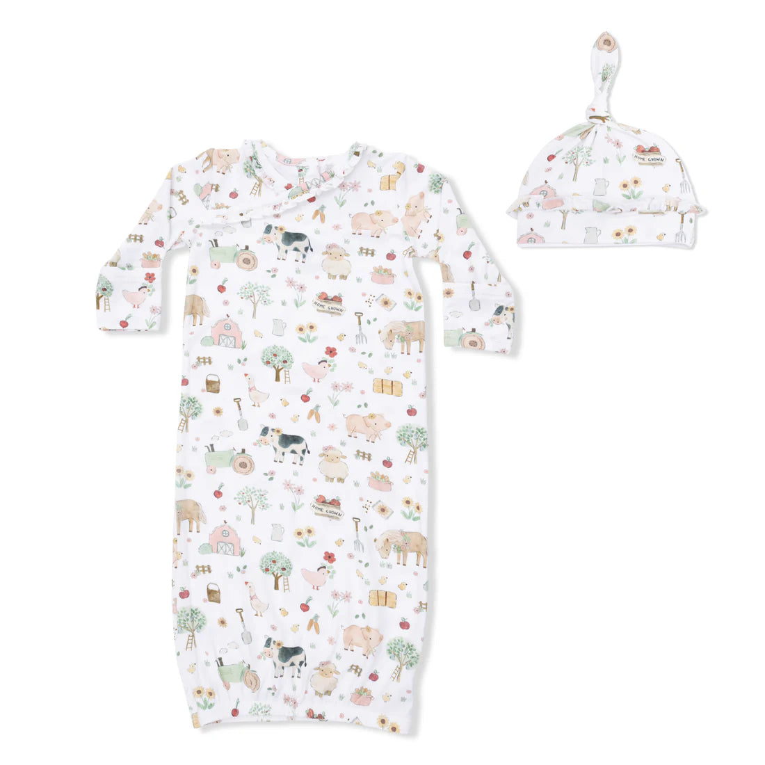 Angel Dear Farm Animals Pink Kimono Gown & Ruffle Knotted Hat