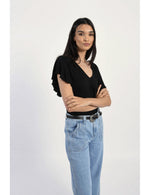 Shena Flutter Sleeve Knit Tee in Black