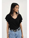 Shena Flutter Sleeve Knit Tee in Black