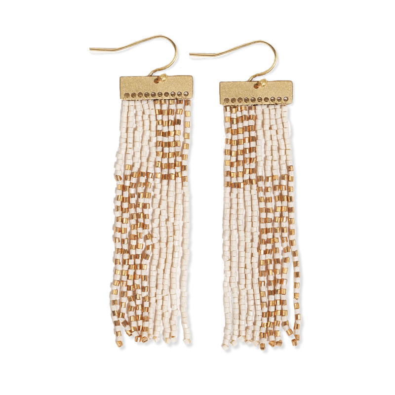 Lana Beaded Fringe Earrings in Ivory & Gold
