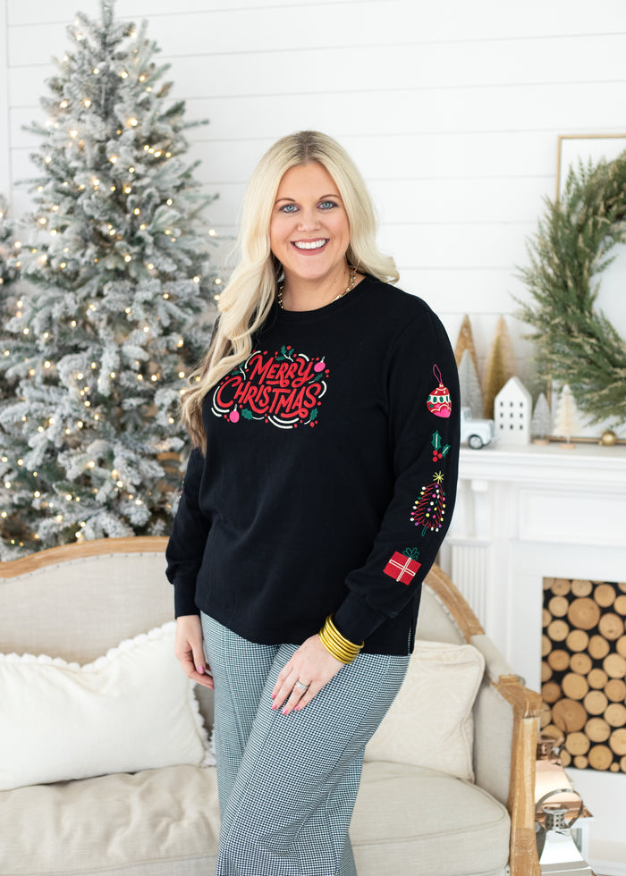 Merry Christmas Embroidered Top