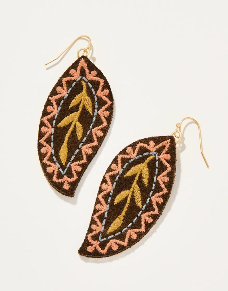 Leaf Embroidered Earrings Olive