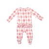 Angel Dear Argyle Pink 2 Way Ruffle Back Zipper Footie