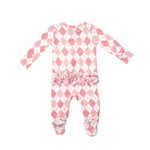 Angel Dear Argyle Pink 2 Way Ruffle Back Zipper Footie