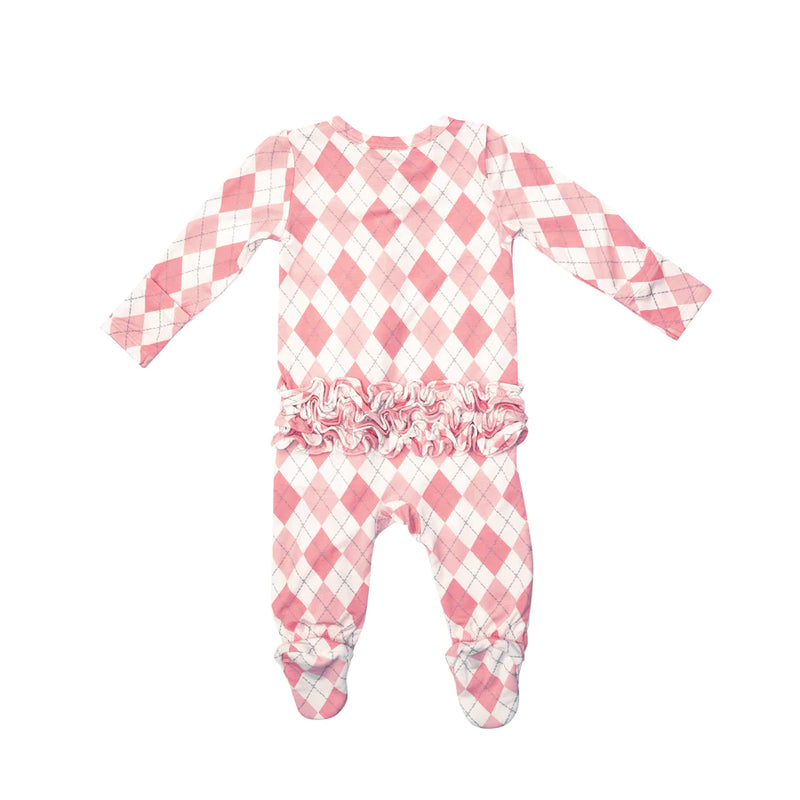 Angel Dear Argyle Pink 2 Way Ruffle Back Zipper Footie