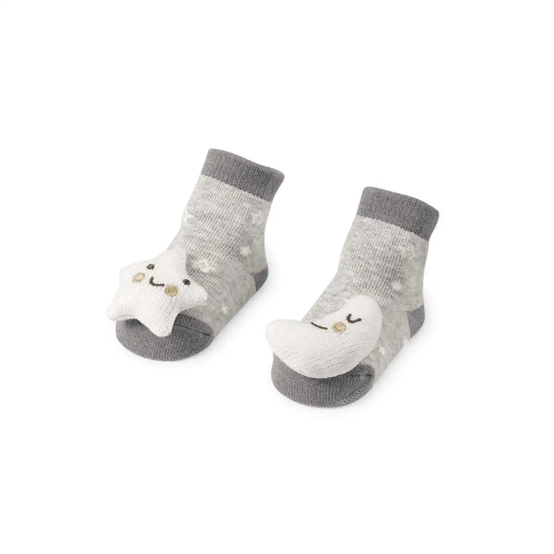Gray Moon & Star Rattle Toe Socks