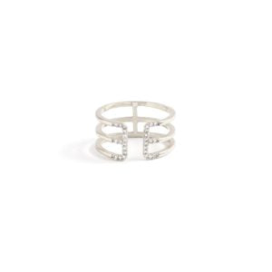 3  Row Adjustable Ring W/ Pave Edging