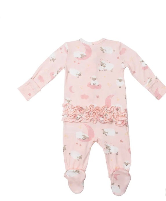 Angel Dear Dreamy Sheep Pink Ruffle Zipper Footie