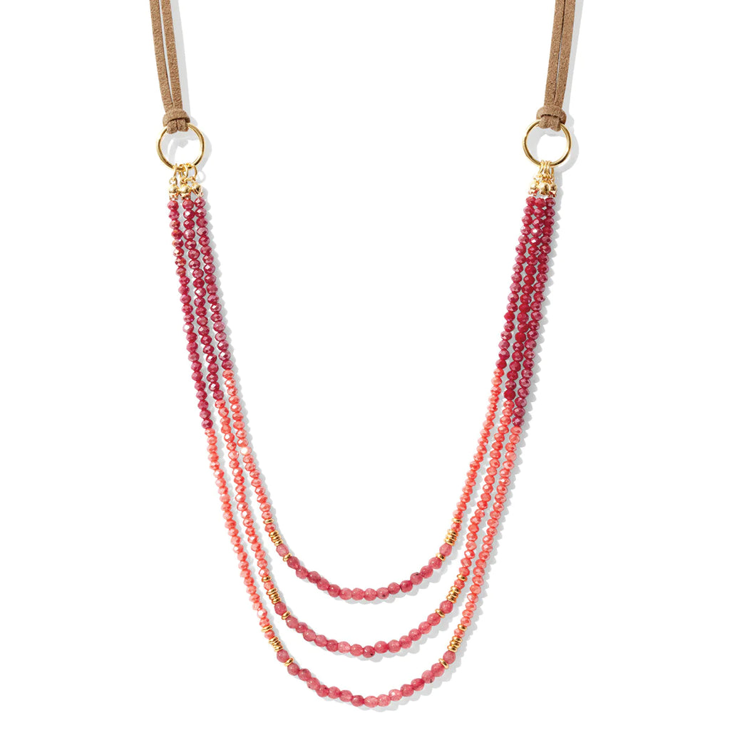 Reagan Triple Layer Beaded Necklace With Suede Accent
