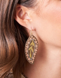 Leaf Embroidered Earrings Olive